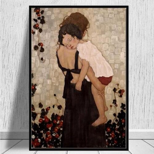 Abstract Style "Mother And Child" by Famous Gustav Klimt Canvas Painting Wall Art Prints Picture For Living Room Decor Cuadros
