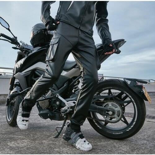 Plus velvet thick motorcycle faux leather pants mens feet pants fashion loose pu trousers for men personality pantalon homme