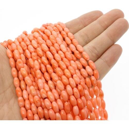 4x8mm 5x10mm Natural Stone Coral Loose Bead Strand Pink Color Rice Shape DIY Beads for Jewelry Making Necklace Bracelet Earrings