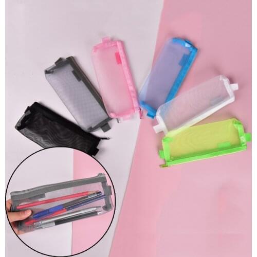 Net Yarn Transparent Pencil Case Lapices Bags Stationery Kit Students Zip File Bag School Supplies