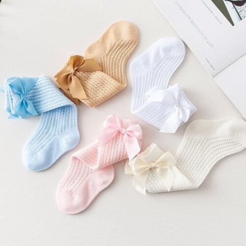 Baby Baby Socks Summer Thin Big Bowknot Mesh Anti-mosquito Knee Socks Held on Socks Prince Cut Mesh Sock