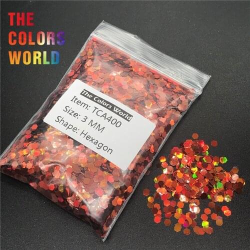 TCA400 Holographic Laser Orange Color Hexagon Shape Nail Glitter For Nail Decorations Nail Gel Makeup Facepaint DIY Accessorie