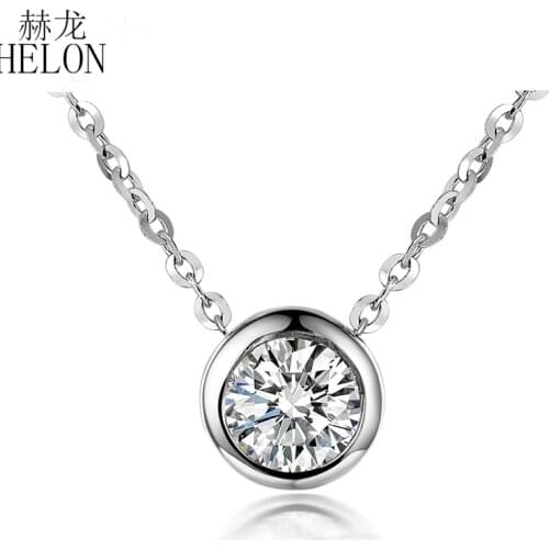 HELON Solid 18K White Gold 0.1ct VVS/FG Lab Grown Moissanites Diamond Engagement Wedding Pendant Necklaces Trendy Jewelry Gift
