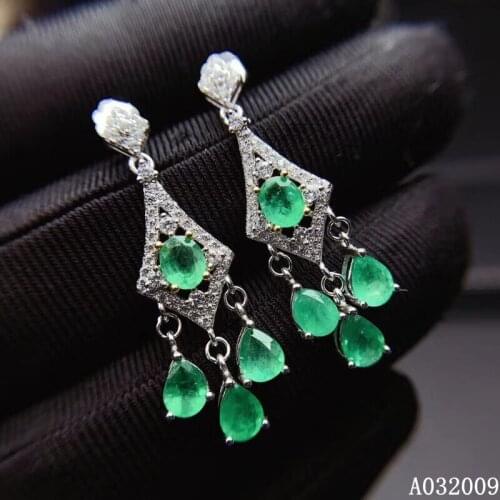 KJJEAXCMY fine jewelry 925 sterling silver inlaid natural emerald earrings popular girl new eardrop support test