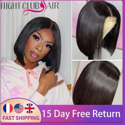 Short Bob Wig Brazilian Bone Straight Cheap Human Hair Wigs For Black Women Black Wig T Part Lace Bob Human Hair Wig Pre Plucked