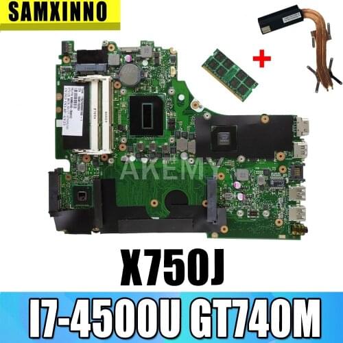 For Asus A750J K750J K750JB X750JB X750JN laptop Motherboard Mainboard test 100% OK I7-4510U GT740M/2GB free Heatsink+4GB RAM