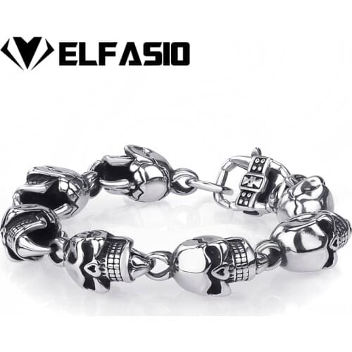 Mens Skeleton Skull Silver 316L Stainless Steel bracelet Ghost bangle Biker Punk Jewerly