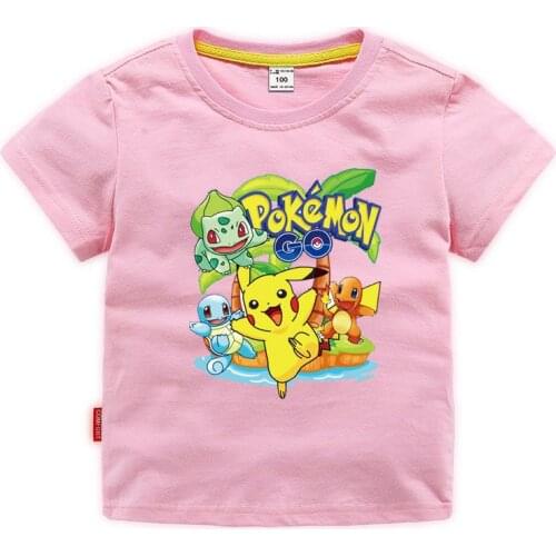 New Children Clothes Pokemon 100% Cotton Summer Short-sleeved T-shirt Pikachu Cartoons Kids Shirt Boys Top Fashion Girls Tops