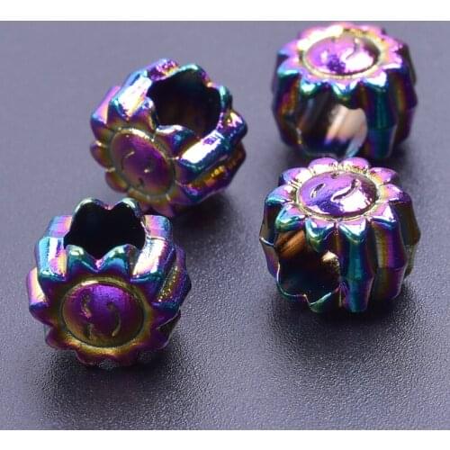 15pcs/Lot Sunflower Beads For Jewelry Making Bulk Rainbow Color Spacer Bead Flower Big Hole 5mm DIY Necklace Bracelets Abalorios