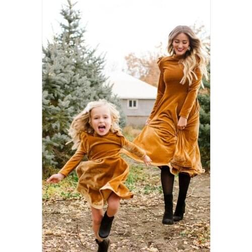 Mom and daughter party dress womens 2020 autumn and winter suede long-sleeved family matching clothing long dress