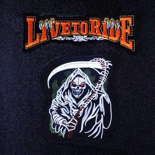 Pulaqi Death Skull Iron On Patches on Clothes DIY Thermo Stickers On Clothes Stalker Badge Embroidery Patches For Clothes Stripe