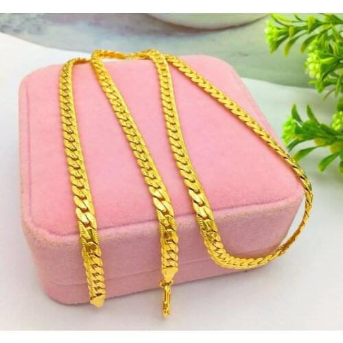 Luxury Yellow Gold Color Necklace for Men Wedding Engagement Statement Jewelry Trendy Snake Bone Link Chain Party Birthday Gifts