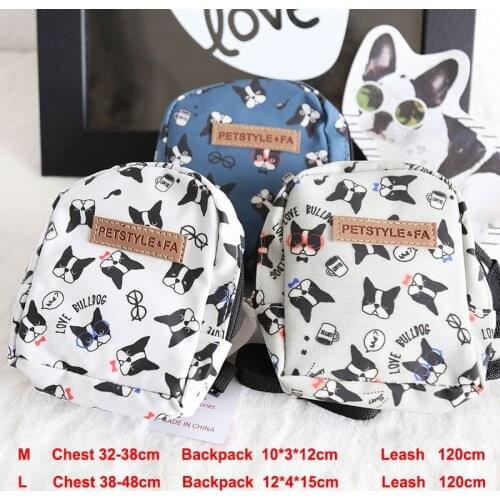Dog Leashes Backpack Dog Printed Pet Schoolbag Outdoor Dogs Walking Leading For Small Puppy Teddy Cat Carrier Dog Accessories