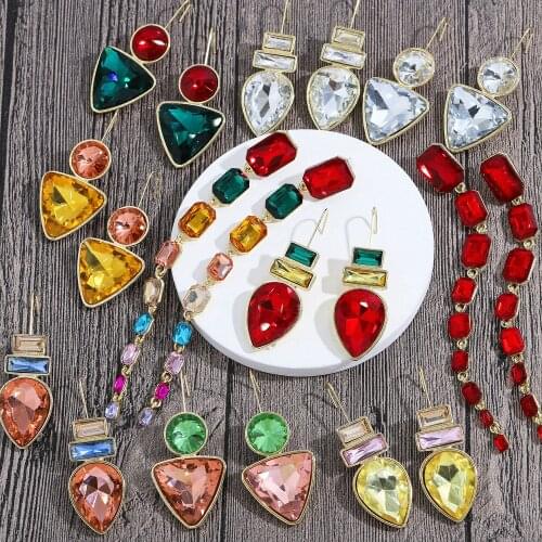 Dvacaman New Fashion Multi-Color Rhinestone Square Water Drop Earrings for Women Crystal Jewelry Statement Earrings Dropshipping