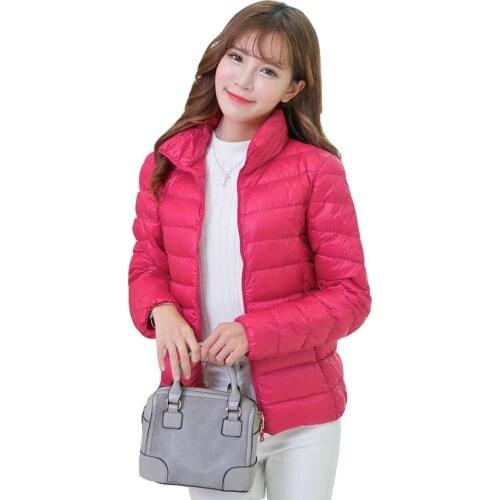 Autumn winter womens lightweight down jacket women overcoat stand collar womens light white duck down coat womens plus size