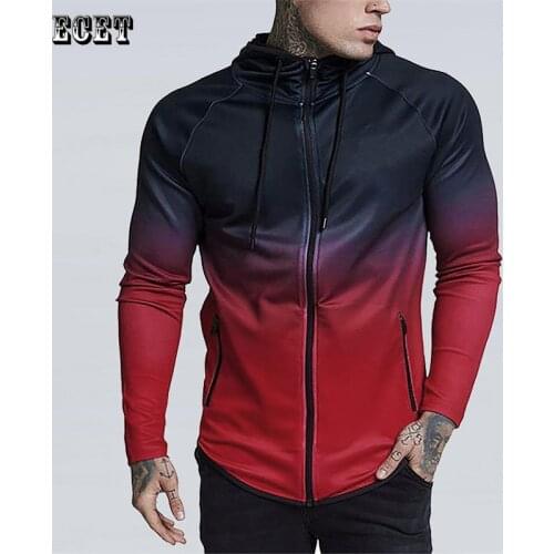 Spring and autumn mens jacket fashion streetwear gradient hooded jacket mens casual zipper jacket plus size mens