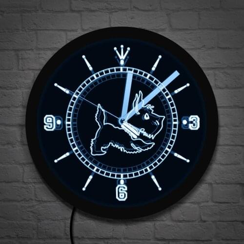 Scottie Dog Neon LED Wall Sign Art Wall Clock Dog Breeds Gift Scottish Terrier Luminous Wall Clock Mood Lighting Home Decoration