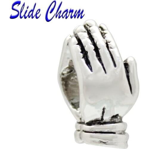 Slide charm Free shipping Hands together in prayer religious charm beads fit Pandora bracelet charm bracelets and accessories