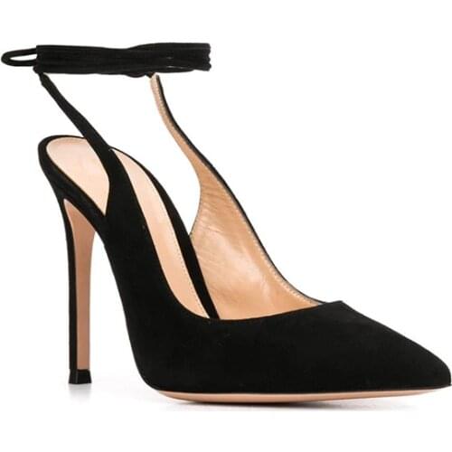 Womens Pumps High Heels Fashion Single Shoes Pointed Toe Ankle Lace-up Thin Heel Suede Womens Shoes Solid Ladies Shoe Sandals