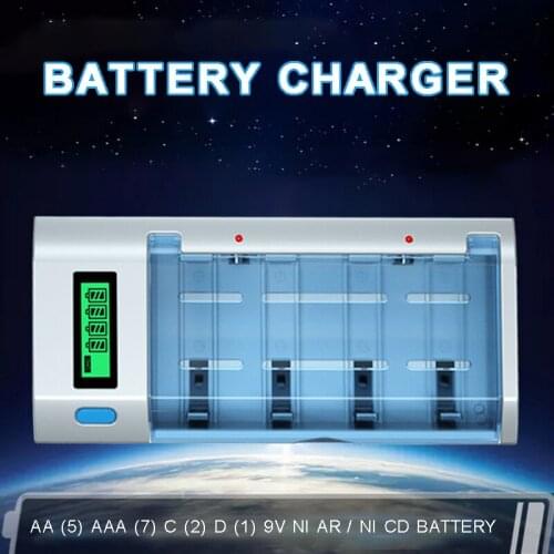 AC 100-240V Smart Battery Charger Durable Chargers Socket for 9V AA/AAA/C/D Ni-MH Ni-CD Lithium Batteries Charging Cable EU Plug