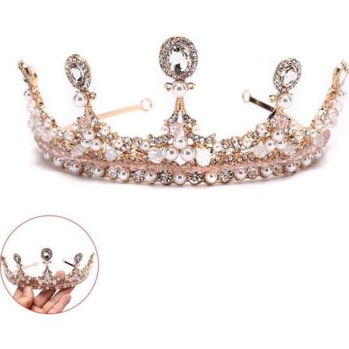 Vinatge Luxury Bridal Hair Accessories Black And Gray Crystal Crown Rhinestone Birthday Tiara Headband For Wedding