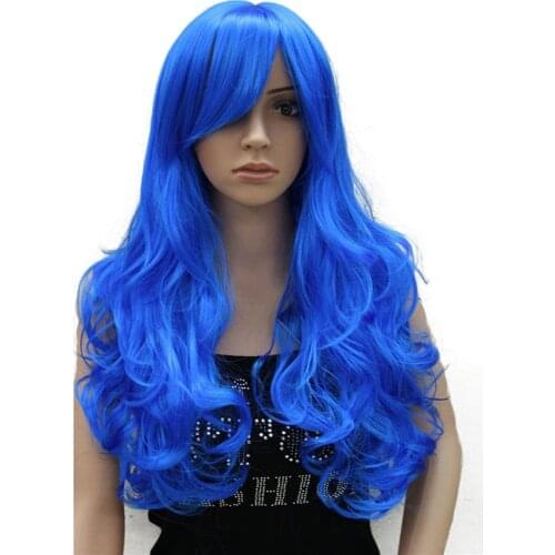 StrongBeauty Cosplay Wig Womens party Red Blue Pink Long Curly Hair with Bang Synthetic Full Wigs