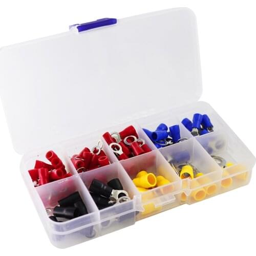 102PCS 10Kinds RV) Terminals Electrical Ring Terminal Crimp Connector Kit Set With Box,Copper Wire Insulated Cord Pin End B