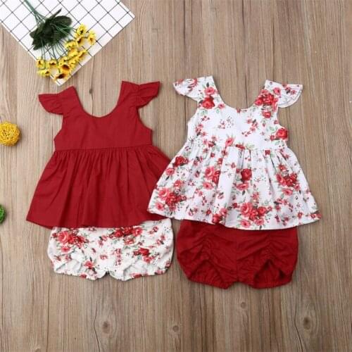 2PCS Toddler Baby Girls Kids Summer Fly Sleeve Tops Short Pants Outfits Set Clothes Cute Princess Print Floral Set