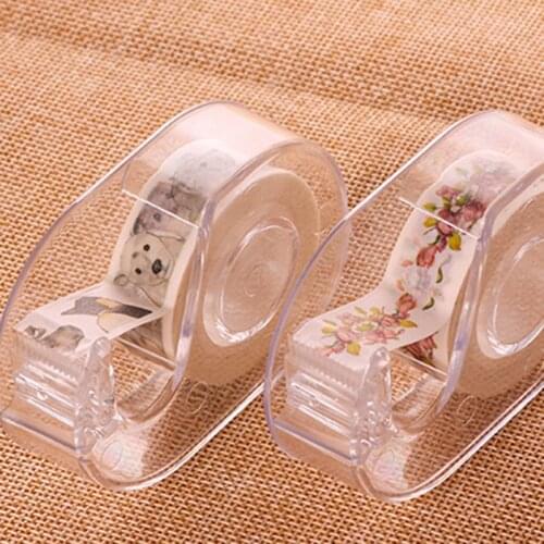 2PCS Office Supplies Desktop Washi Tape Holder with Tape Cutting Plastic Practical Transparent Plastic Adhesive Tape Dispenser