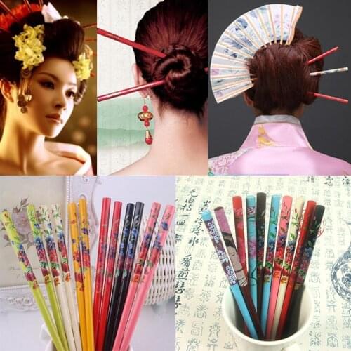 2Pcs Vintage Hair Pick Stick Painting Japanese Wood Hairpin Hair Clip for Women Natural Chinese Wooden Chopsticks Hair Accessory