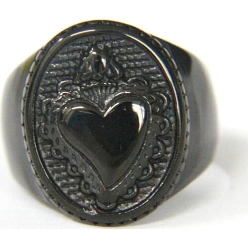 2017 Cool Style Biker Band Party Hot Polishing Black Ring Stainless Steel Mens Ring Fashion Love Heart Punk Lady Ring