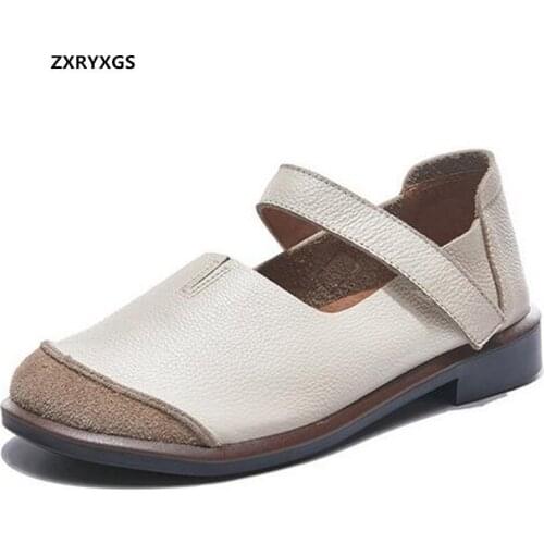 2021 New Spell Colors Splicing 100% Genuine Leather Shoes Mother Flats Soft Sole Comfort Shoes Elegance Temperament Women Shoes