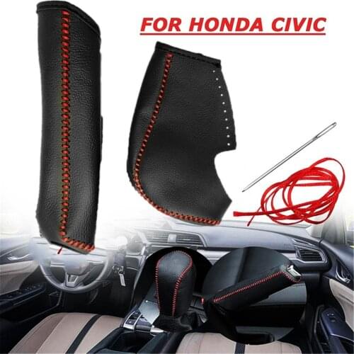 Car Knob Handbrake Leather Cover For Honda Civic 8th Generation 2006 2007 2008 2009 2010 Automatic Shift Car Accessories