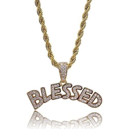 Iced Out Letters BLESSED Pendant Necklace With Chain AAA Zircon 2 Colors Mens Necklace Fashion Hip Hop Jewelry
