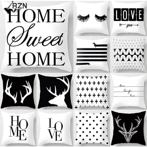 Black White Geometric Letter Polyester Cushion Cover Throw Pillow Car Home Decoration Sofa Bed Decorative Pillowcase 40525