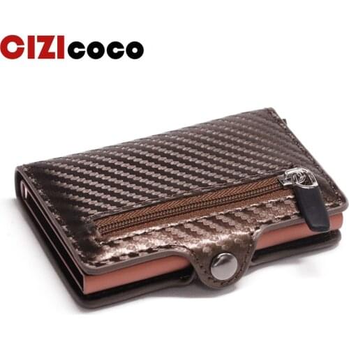 Cizicoco 2019 New Credit Card Holder Aluminum Box Card Wallet RFID PU Leather Pop Up Card Case Magnet Carbon Fiber Coin Purse