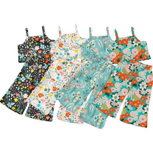 Infant Kids Baby Girl Summer Camisole Trousers Suit Colorful Sweet Floral Cropped Suspender Tops and Trumpet Long Pants 1-5T