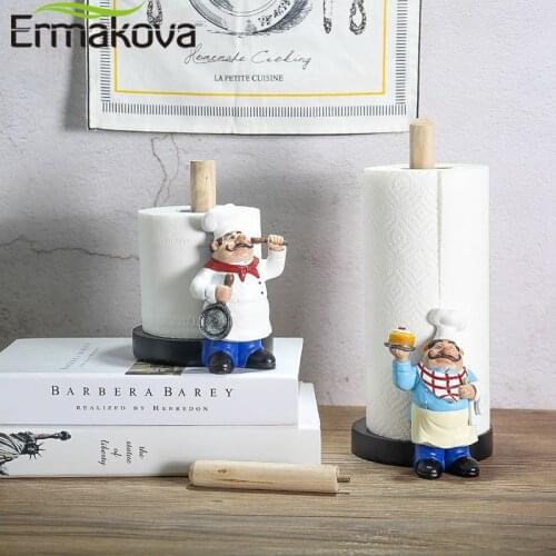 ERMAKOVA Resin Chef Double-Layer Paper Towel Holder Figurines Creative Home Cake Shop Restaurant Crafts Decoration Ornament