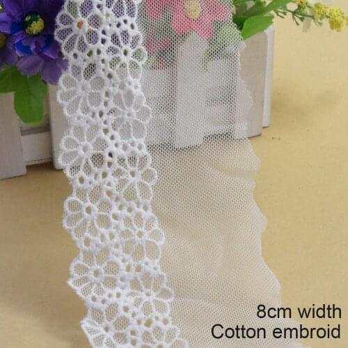 10yards 8cm width Cotton embroid lace sewing ribbon guipure trim fabric warp knitting DIY Garment Accessories wedding lace#3336