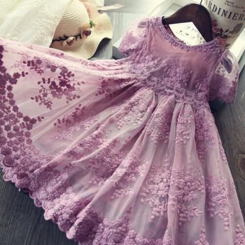 Lace Embroidery Flower Girls Dress Wedding Evening Tutu Kids Dresses for Girls Toddler Girls Casual Clothes Size 3-8 Years