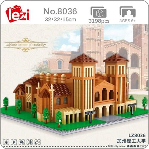 Lezi 8036 World Architecture Caltech University School 3D Model DIY Mini Diamond Blocks Bricks Building Toy for Children no Box