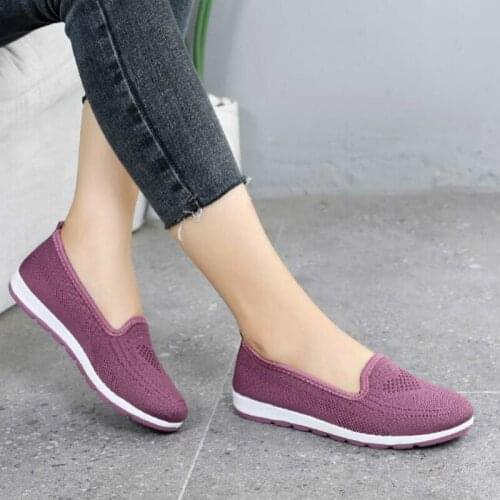 Hotsale Mothers shoes knitted fabric loafers for women, casual sneakers for spring and summer, flat heels, breathable flat shoes