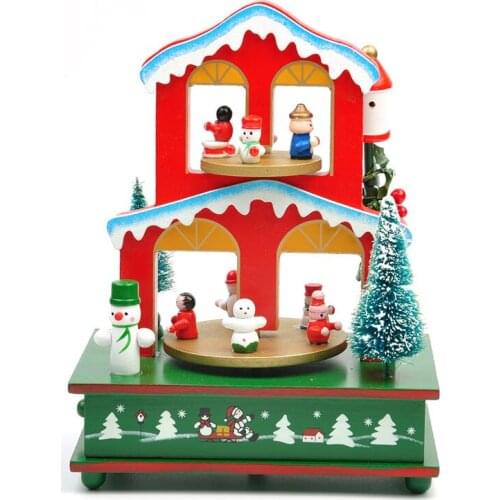 Cute Cartoon Colorful Rotating Wooden Jingle Bells Music Box Christmas Table Decoration New Year Party Christmas Kids Gift