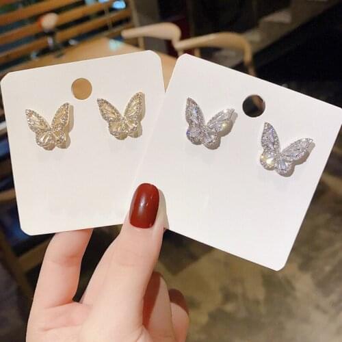Fashion Jewelry CZ Minimal Butterfly Stud Earrings Kids Gifts Women Charm Ear Stud Accessories BFF Party Jewelry