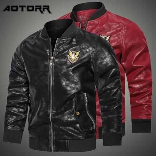 2021 New Mens Leather Jackets Fashion Motorcycle Jackets Men Autumn Casual Stand Collar PU Faux Leather Coat Classic Streetwear