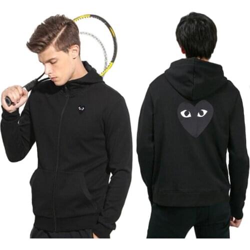 PLAY Men Women Sweater Printing Embroidery Love Spring Autumn Hooded Thick Zipper Long-sleeved Couple Casual Loose Cotton Jacket