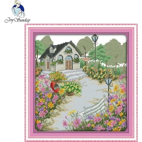 Joy Sunday Flowers shed needlepoint kits Chinese Cross Stitch Patterns for DIY Needlecraft Home Wall Derection