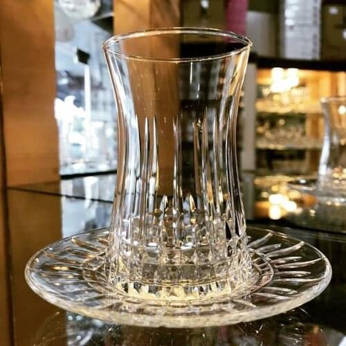 Pasabahce Lisbon Model Tea Glass Set Handmade Graceful Tulip Shape Turkey Black Tea Cup With Saucer Plate Sets Glass