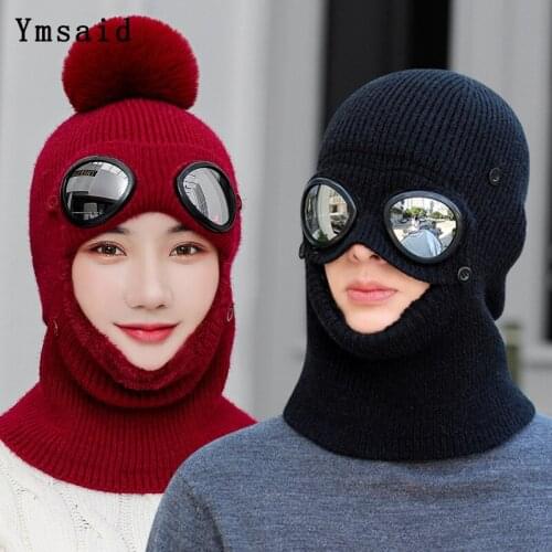 New Fashion Men Ski Cap For Women Men Knitted Hat Cap Thicken Warm Beanies Skiing With Glasses Winter Hats Male 2019