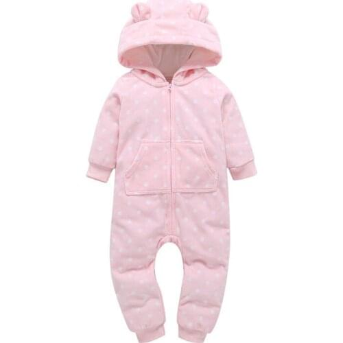 Autumn winter infant baby boy girl clothes,long sleeve hooded outwear jumpsuit overalls,newborn one piece romper polka dot pink